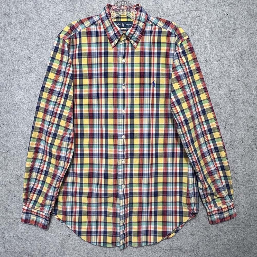 Ralph Lauren Shirt Mens M Yellow Plaid Long Sleeve Button Down Casual Fall